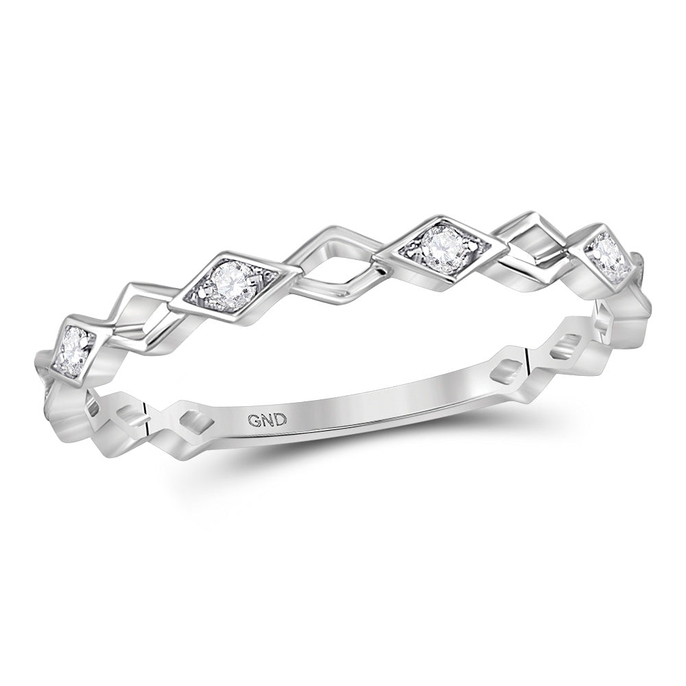 10K White Gold Womens Round Diamond Stackable Band Ring 1/20 Cttw, Womens Size: 5-10