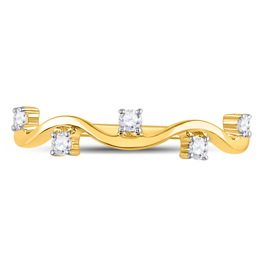 10K Yellow Gold Womens Round Diamond Wave Stackable Band Ring 1/8 Cttw, Womens Size: 5-10