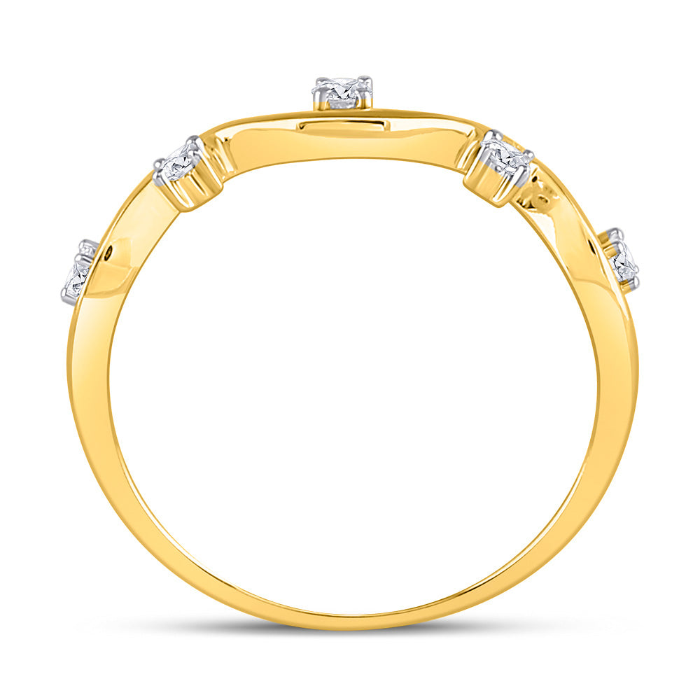 10K Yellow Gold Womens Round Diamond Wave Stackable Band Ring 1/8 Cttw, Womens Size: 5-10