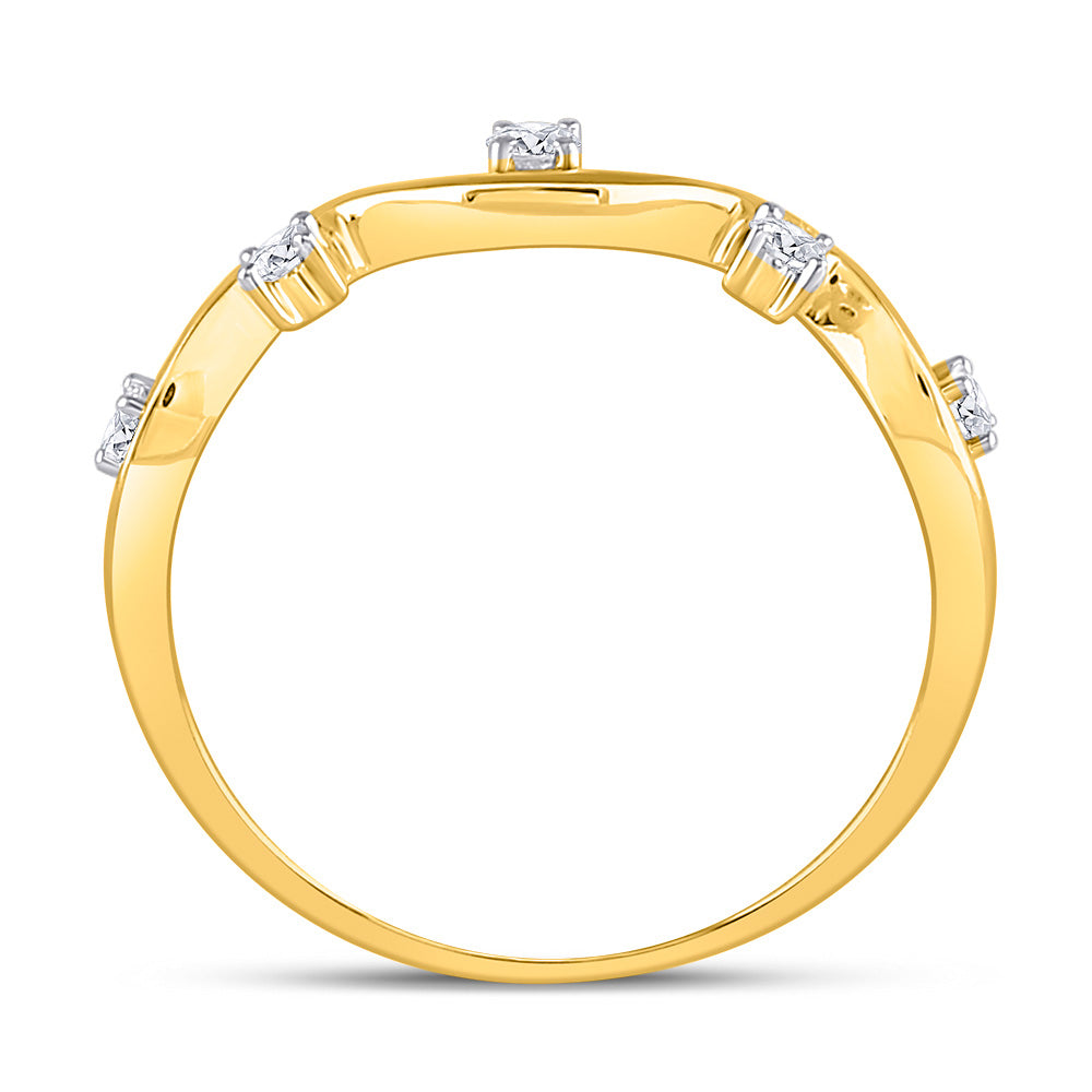 10K Yellow Gold Womens Round Diamond Wave Stackable Band Ring 1/8 Cttw, Womens Size: 5-10