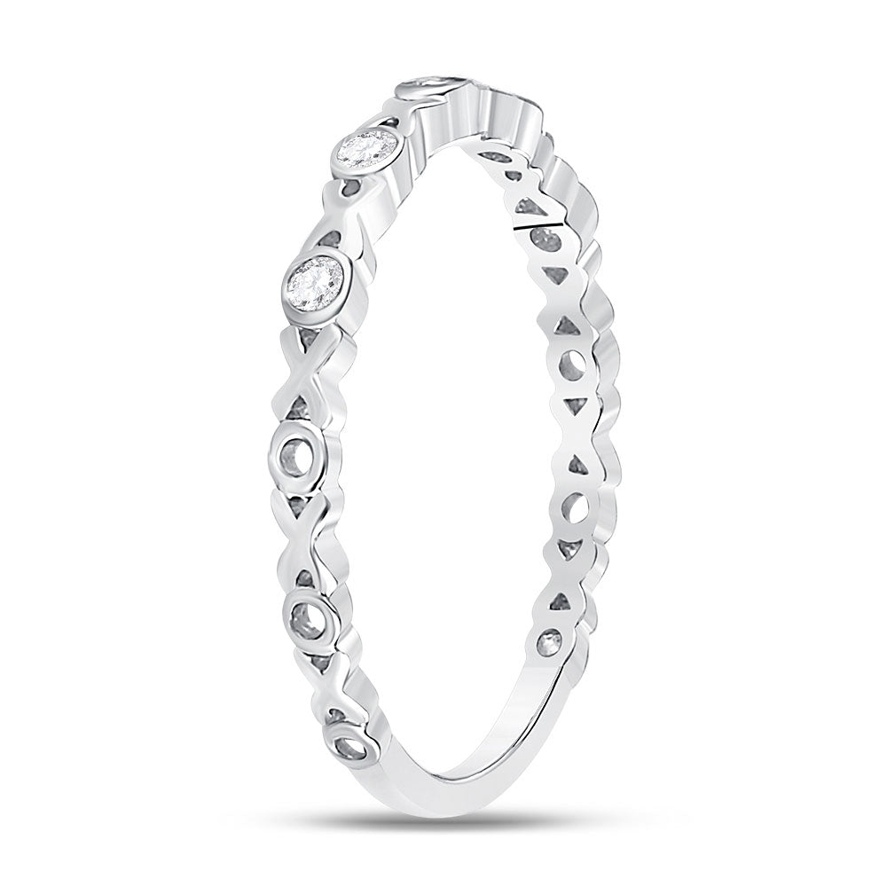 10K White Gold Womens Round Diamond XOXO Love Stackable Band Ring 1/12 Cttw, Womens Size: 5-10