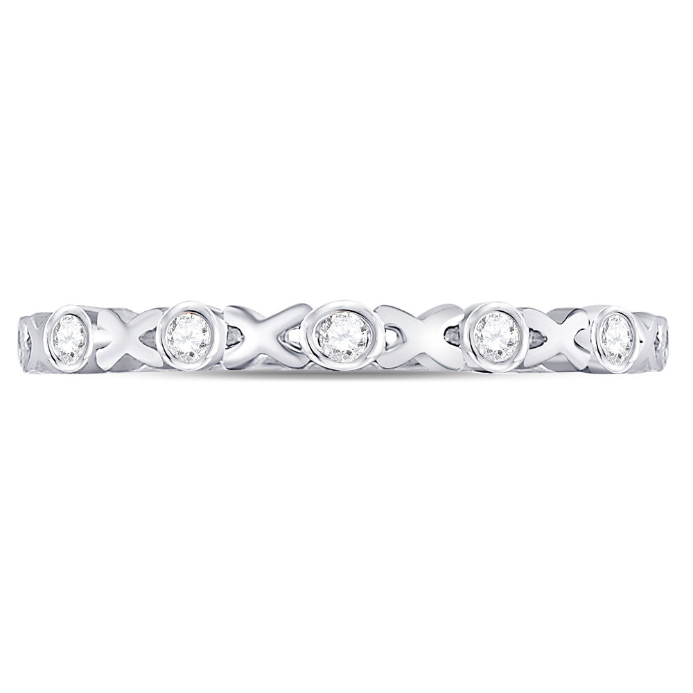 10K White Gold Womens Round Diamond XOXO Love Stackable Band Ring 1/12 Cttw, Womens Size: 5-10
