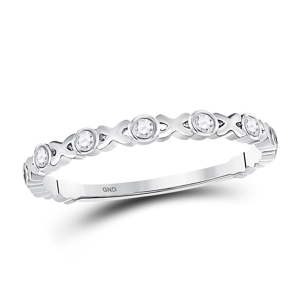10K White Gold Womens Round Diamond XOXO Love Stackable Band Ring 1/12 Cttw, Womens Size: 5-10