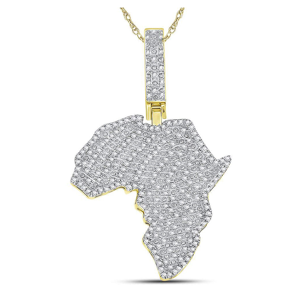 10K Yellow Gold Mens Round Diamond Africa Charm Pendant 5/8 Cttw, Length: 1.69 In, Width: 1.07 In