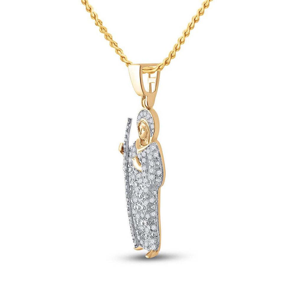 14K Yellow Gold Mens Round Diamond Jesus Saint Charm Pendant 3/8 Cttw