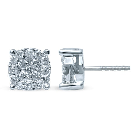 10K White Gold 1.01- 1.05 Cttw Diamond Super Flower Earring