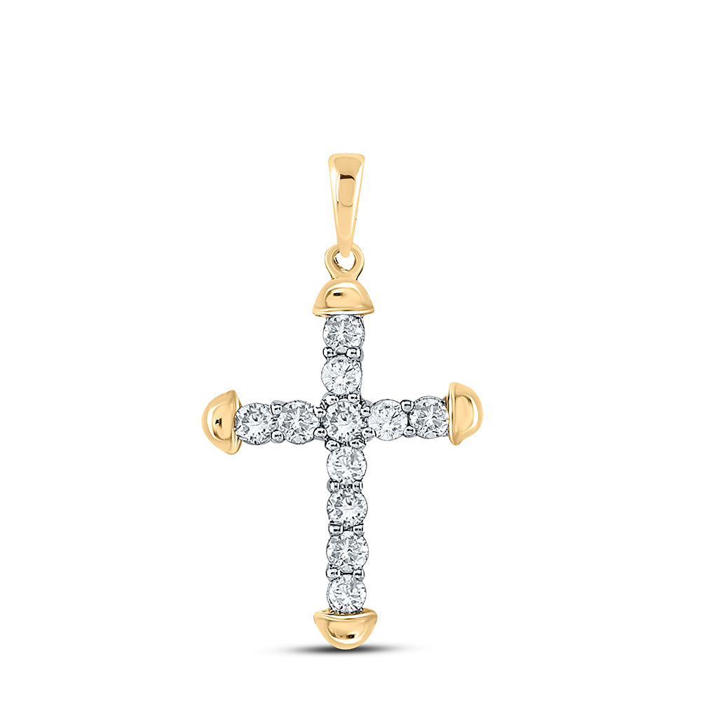 10K White Or Yellow Gold Womens Round Diamond Cross Pendant