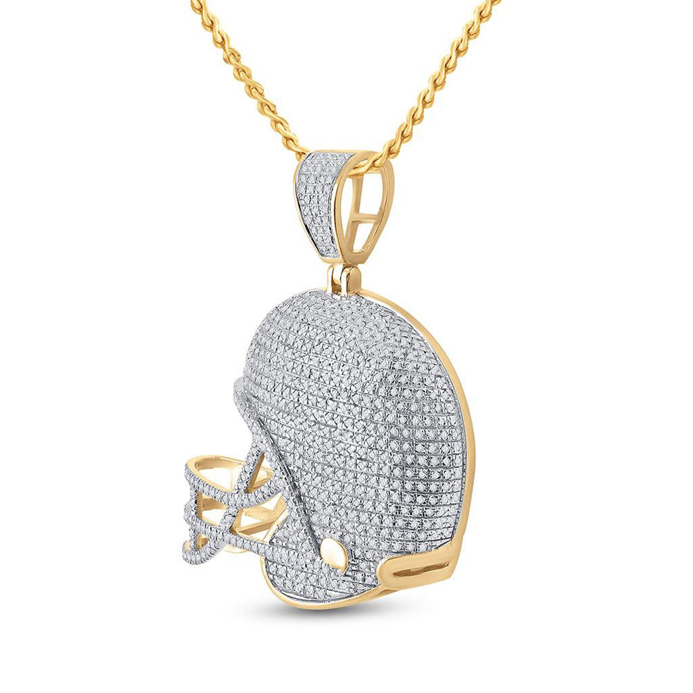 10K Yellow Gold Mens Round Diamond Football Helmet Charm Pendant 3/4 Cttw