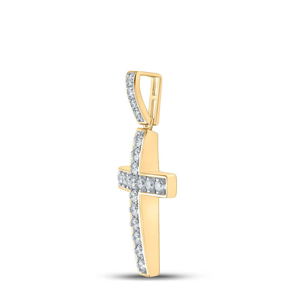 10K Yellow Gold Mens Round Diamond Cross Charm Pendant 1 Cttw
