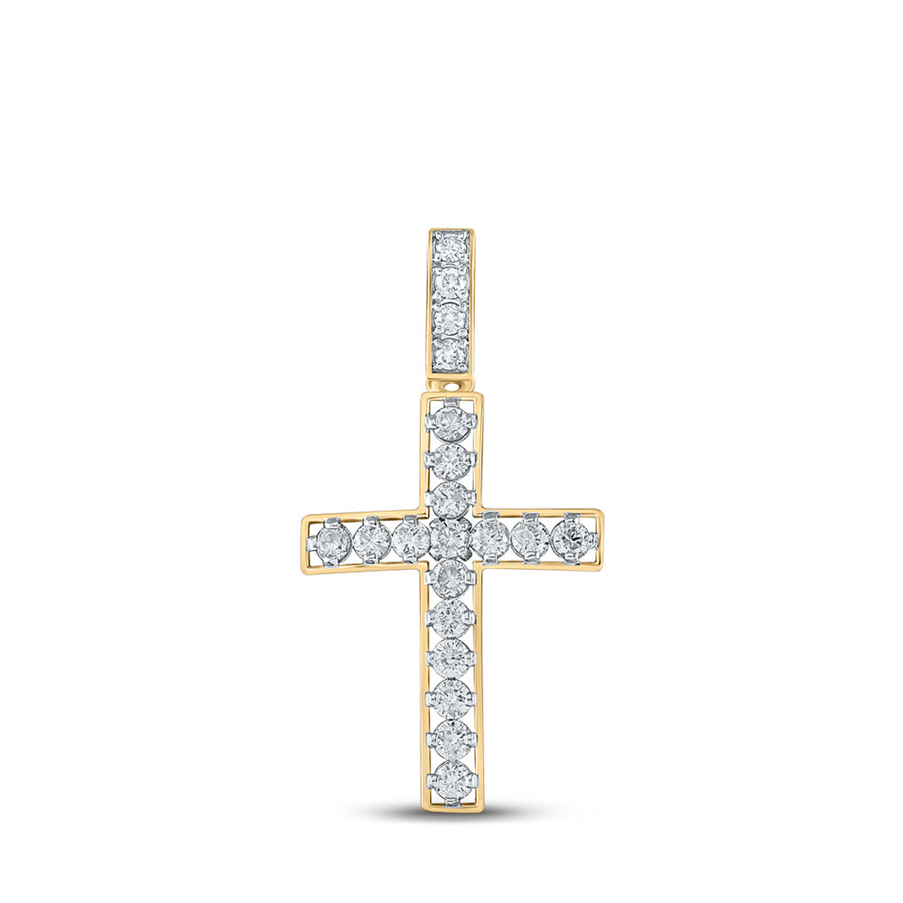 10K Yellow Gold Mens Round Diamond Cross Charm Pendant 1 Cttw