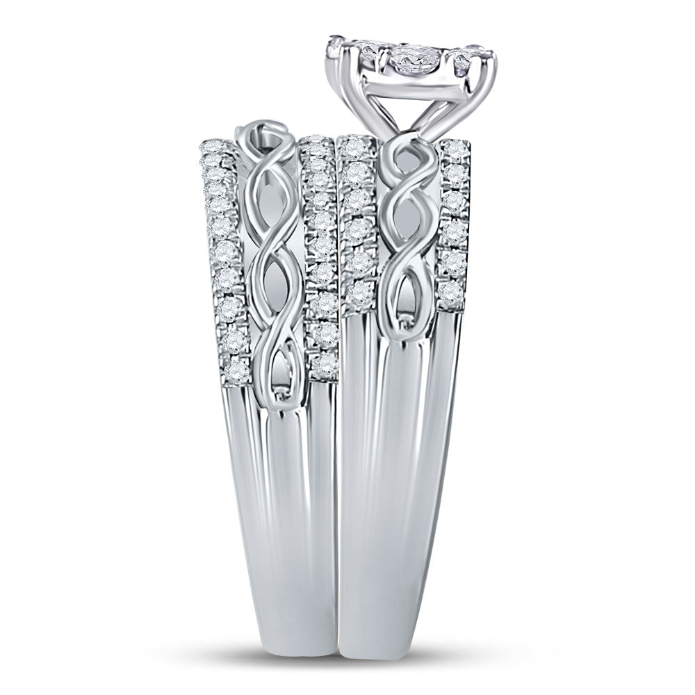 10K Yellow Or White Or Rose Gold His Hers Round Diamond Cluster Matching Wedding Set , Womens Size: 5-10, Mens Size: 7-13