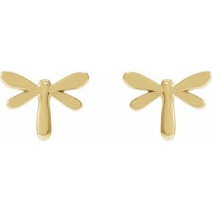 14K Yellow Gold 8.9 X 6.9 Mm Pair Friction Backs Polished Dragon Fly Earrings