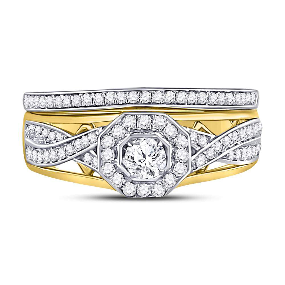 14K Yellow Gold Round Diamond Twist Bridal Wedding Ring Band Set 1/2 Cttw, Womens Size: 5-10