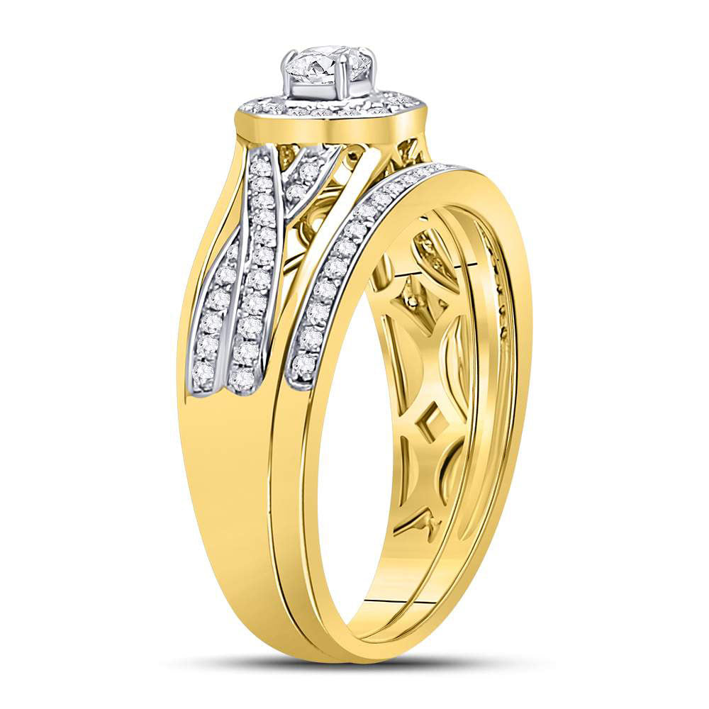 14K Yellow Gold Round Diamond Twist Bridal Wedding Ring Band Set 1/2 Cttw, Womens Size: 5-10