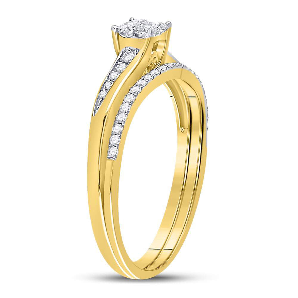 14K Yellow Gold Princess Diamond Cluster Bridal Wedding Ring Band Set 1/3 Cttw, Womens Size: 5-10
