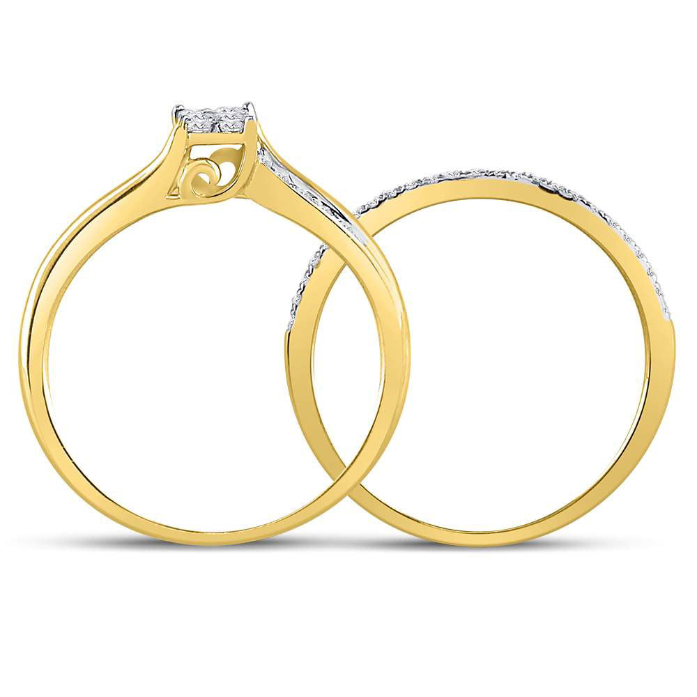 14K Yellow Gold Princess Diamond Cluster Bridal Wedding Ring Band Set 1/3 Cttw, Womens Size: 5-10