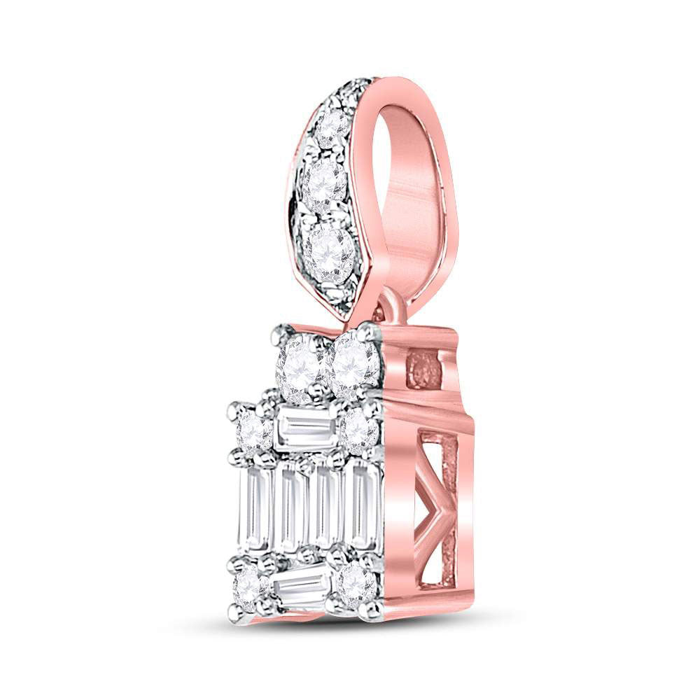 14K Rose Gold Womens Baguette Diamond Square Cluster Pendant 1/3 Cttw