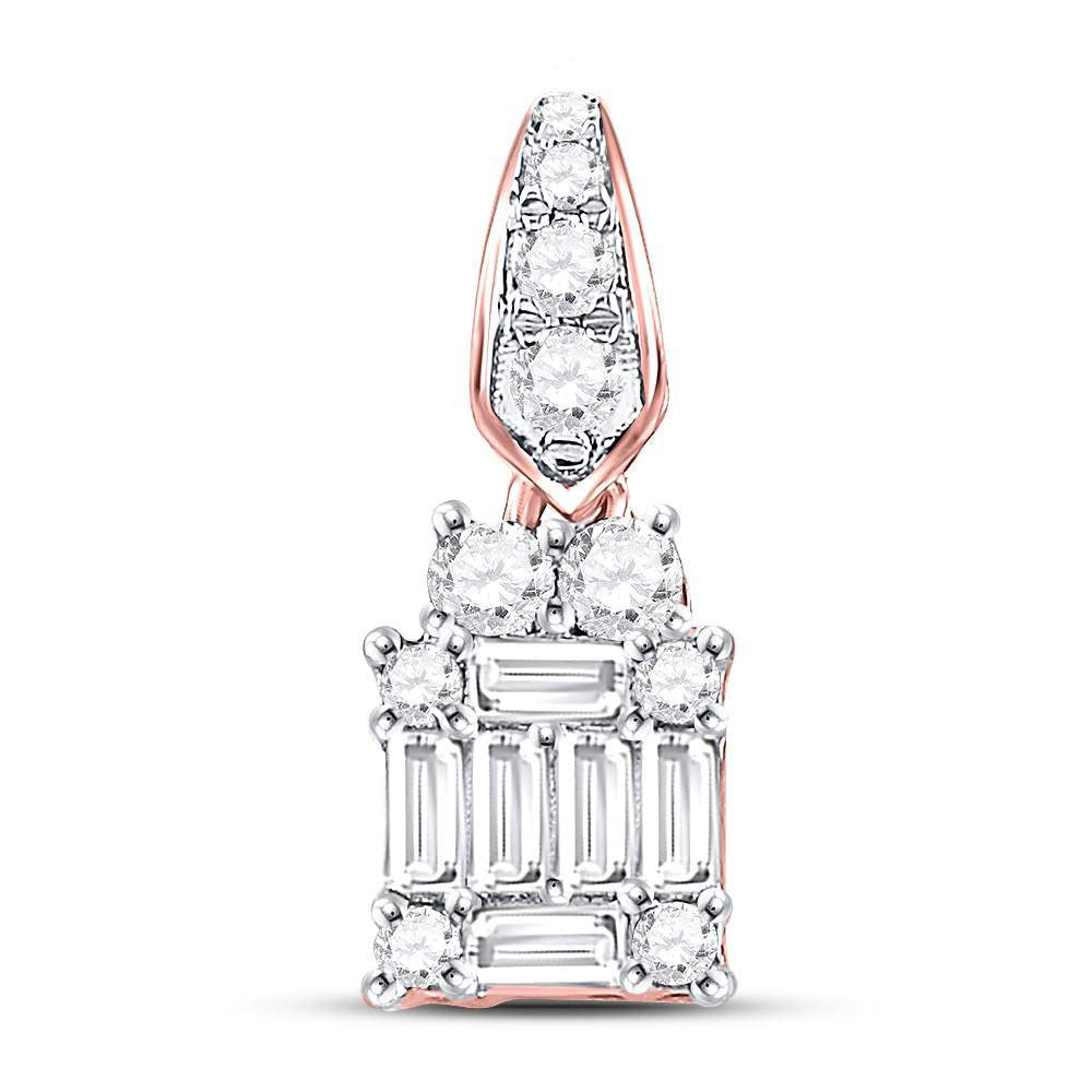 14K Rose Gold Womens Baguette Diamond Square Cluster Pendant 1/3 Cttw