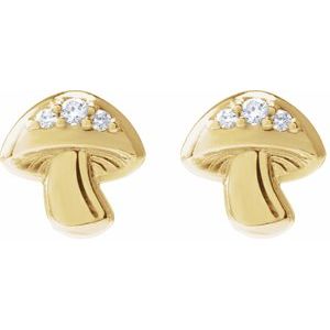 14K Yellow Gold Round 1.5Mm I1, G-H .05 Ctw Natural Diamond Friction Back Mushroom Stud Earrings
