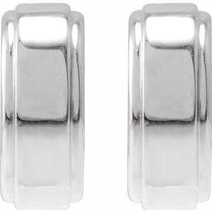 Sterling Silver Pair Stepped Edge Hoop Earrings, Length: 15 Mm, Thickness: 4.5 Mm