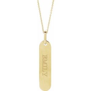 14K Yellow Gold 39 X 8 Mm 16-18 In Polished Engravable Bar Necklace
