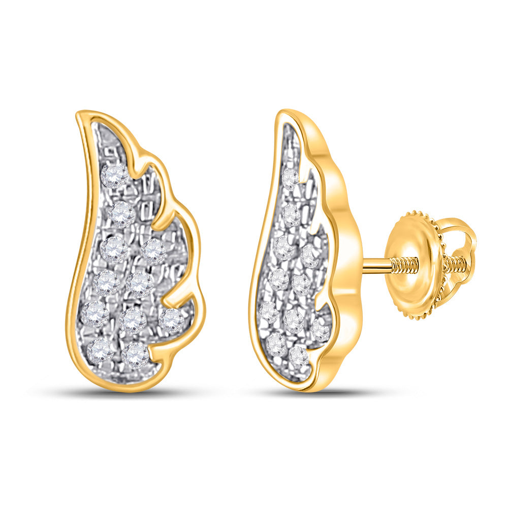 10K Yellow Gold Womens Round Diamond Wing Angel Earrings 1/20 Cttw