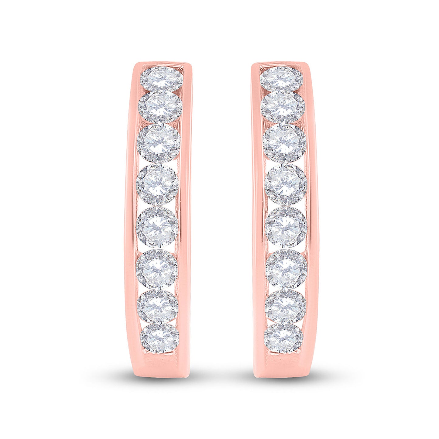 10K Rose Gold Womens Round Diamond Hoop Earrings 1 Cttw, Length: 0.74 In