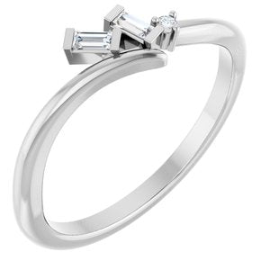14K White Gold Straight Baguette 2.5 X 1.25 Mm Polished .06 Ctw Natural Diamond Bypass Ring Size 7