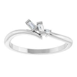 14K White Gold Straight Baguette 2.5 X 1.25 Mm Polished .06 Ctw Natural Diamond Bypass Ring Size 7