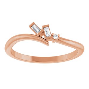 14K Rose Gold Straight Baguette 2.5 X 1.25 Mm Polished .06 Ctw Natural Diamond Bypass Ring Size 7
