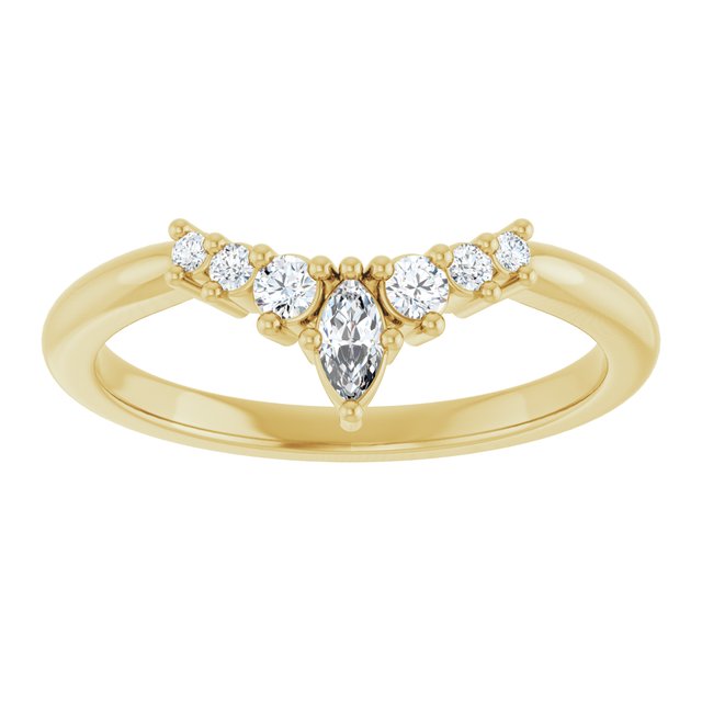 14K Yellow Gold Marquise 4 X 2 Mm Polished 1/6 Ctw Natural Diamond Contour Band, Size 7