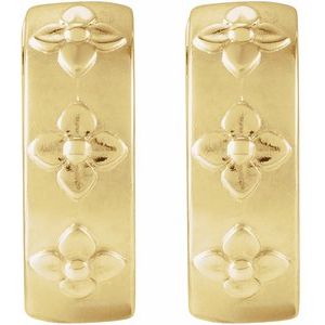 14K Yellow Gold 13.2 Mm Fancy Hoop Earrings, Thickness: 4 Mm
