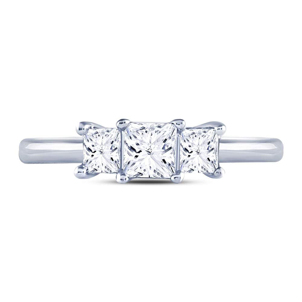 14K White Gold Princess Diamond 3-stone Bridal Wedding Engagement Ring 1 Cttw, Womens Size: 5-10