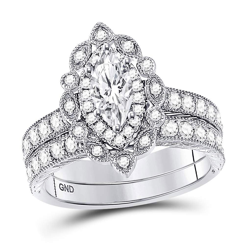 14K White Gold Marquise Diamond Bridal Wedding Ring Band Set 2 Cttw, Womens Size: 5-10