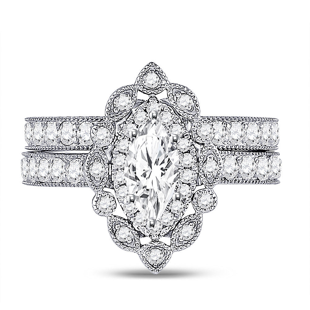 14K White Gold Marquise Diamond Bridal Wedding Ring Band Set 2 Cttw, Womens Size: 5-10