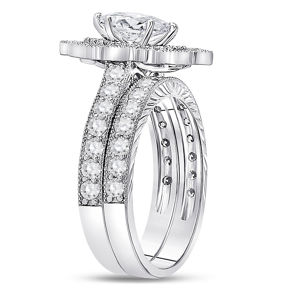 14K White Gold Marquise Diamond Bridal Wedding Ring Band Set 2 Cttw, Womens Size: 5-10