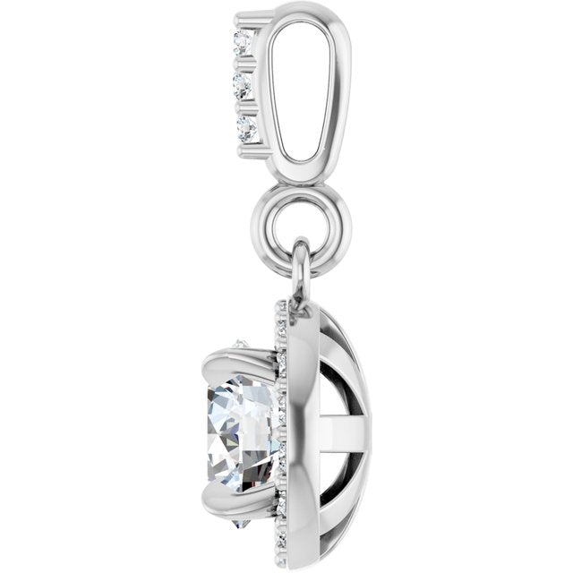 14K White Gold Round Si1-Si2, Gh Polished Lab-Grown Diamond Halo-Style Pendant