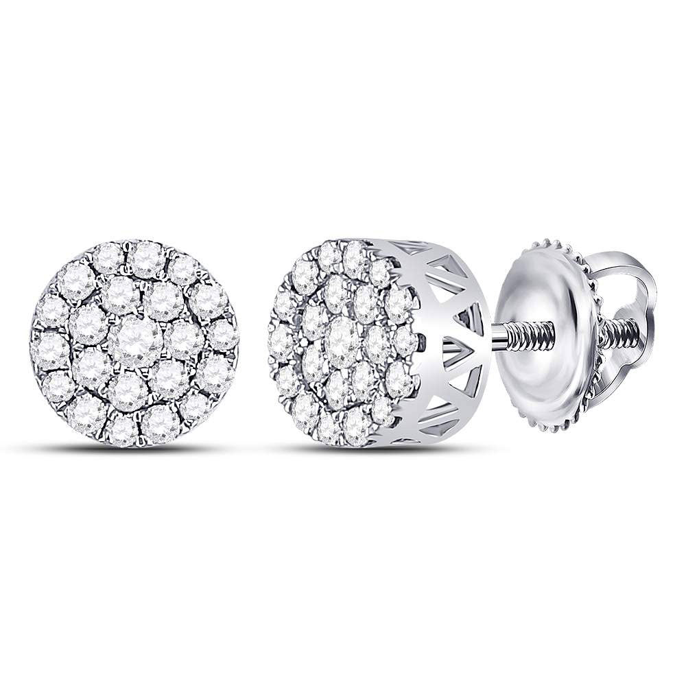14K White Gold Womens Round Diamond Flower Halo Cluster Earrings 1/2 Cttw, Length: 0.3 In, Width: 0.3 In