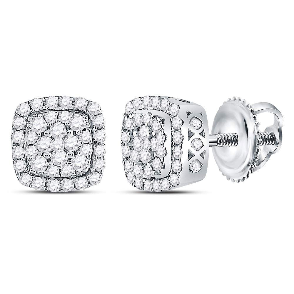 14K White Gold Womens Round Diamond Square Frame Cluster Earrings 1/2 Cttw