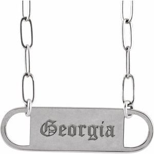 Sterling Silver 23.6 X 7 Mm 18 In Polished Engravable Bar Necklace