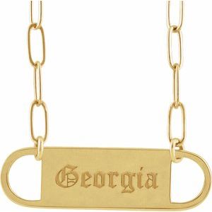 14K Yellow Gold 23.6 X 7 Mm 18 In Polished Engravable Bar Necklace