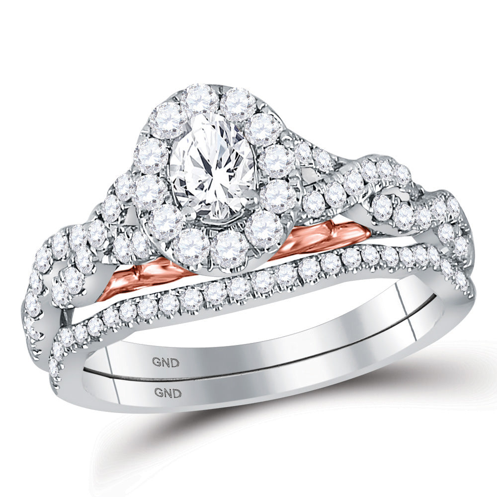 14K Two-tone Gold Oval Diamond Bridal Wedding Ring Band Set 1 Cttw, Womens Size: 5-10