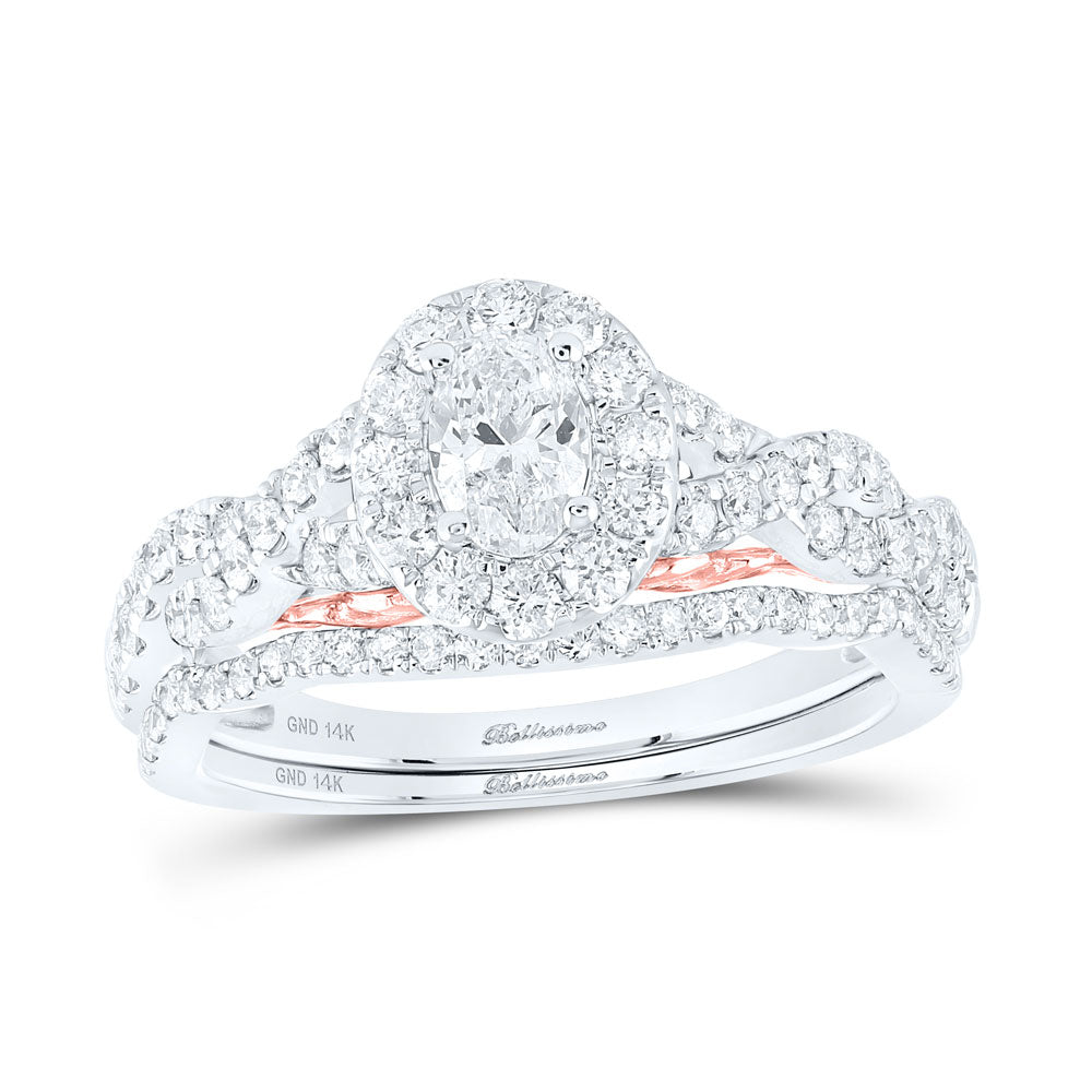 14K Two-tone Gold Oval Diamond Bridal Wedding Ring Band Set 1 Cttw, Womens Size: 5-10