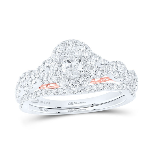 14K Two-tone Gold Oval Diamond Bridal Wedding Ring Band Set 1 Cttw, Womens Size: 5-10