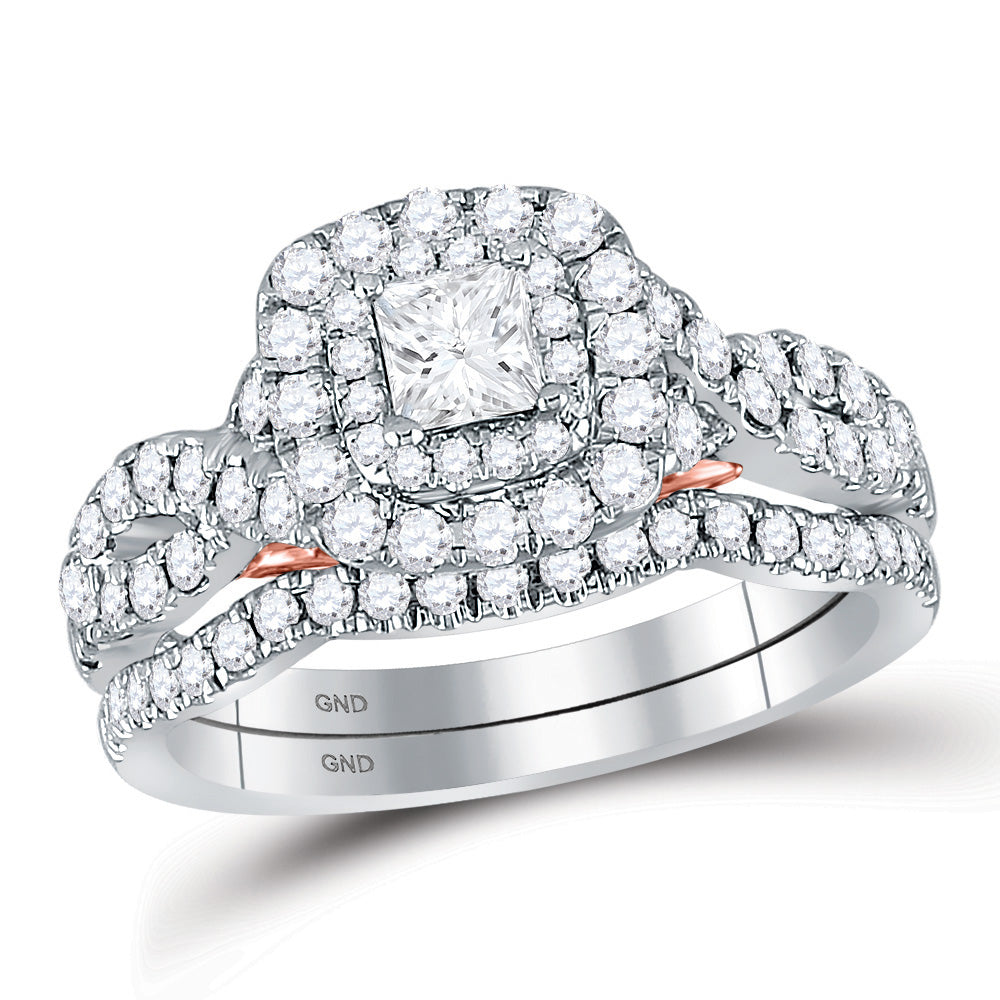 14K Two-tone Gold Princess Diamond Bridal Wedding Ring Band Set 1-1/4 Cttw, Womens Size: 5-10