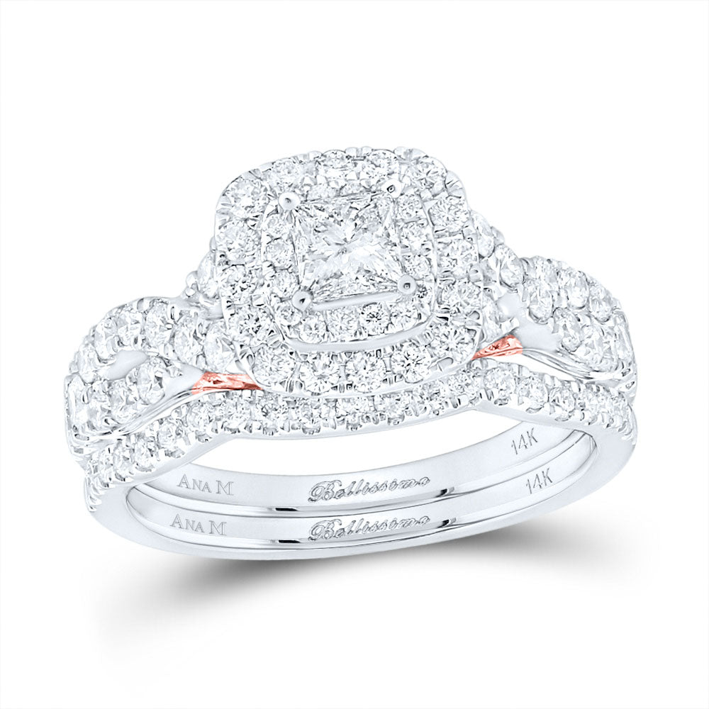 14K Two-tone Gold Princess Diamond Bridal Wedding Ring Band Set 1-1/4 Cttw, Womens Size: 5-10