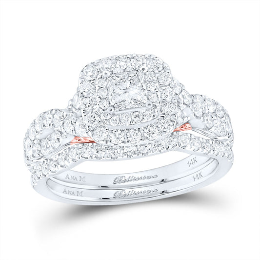 14K Two-tone Gold Princess Diamond Bridal Wedding Ring Band Set 1-1/4 Cttw, Womens Size: 5-10