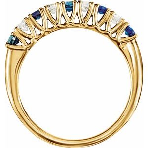 14K Yellow Gold Round 2.5 Mm Hi Si2-Si3 Natural Blue Sapphire And 1/4 Ctw Natural Diamond Anniversary Band Size 7
