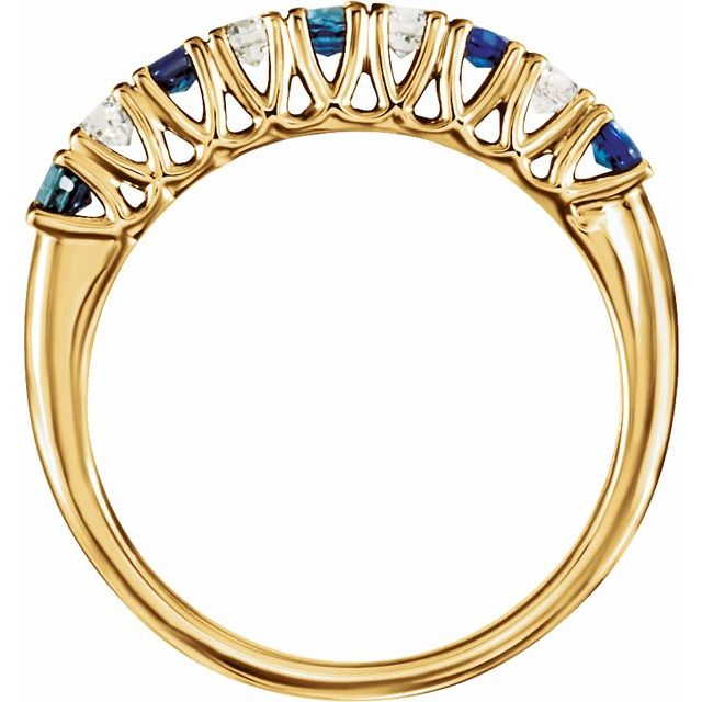 14K Yellow Gold Round 2.5 Mm Si2-Si3, H-I Polished Natural Blue Sapphire And 1/4 Ctw Natural Diamond Anniversary Band, Size 10