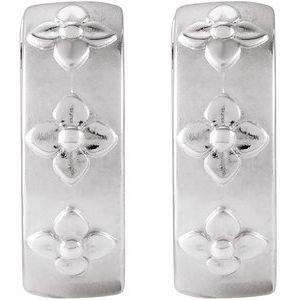 Sterling Silver 13.2 Mm Fancy Hoop Earrings, Thickness: 4 Mm